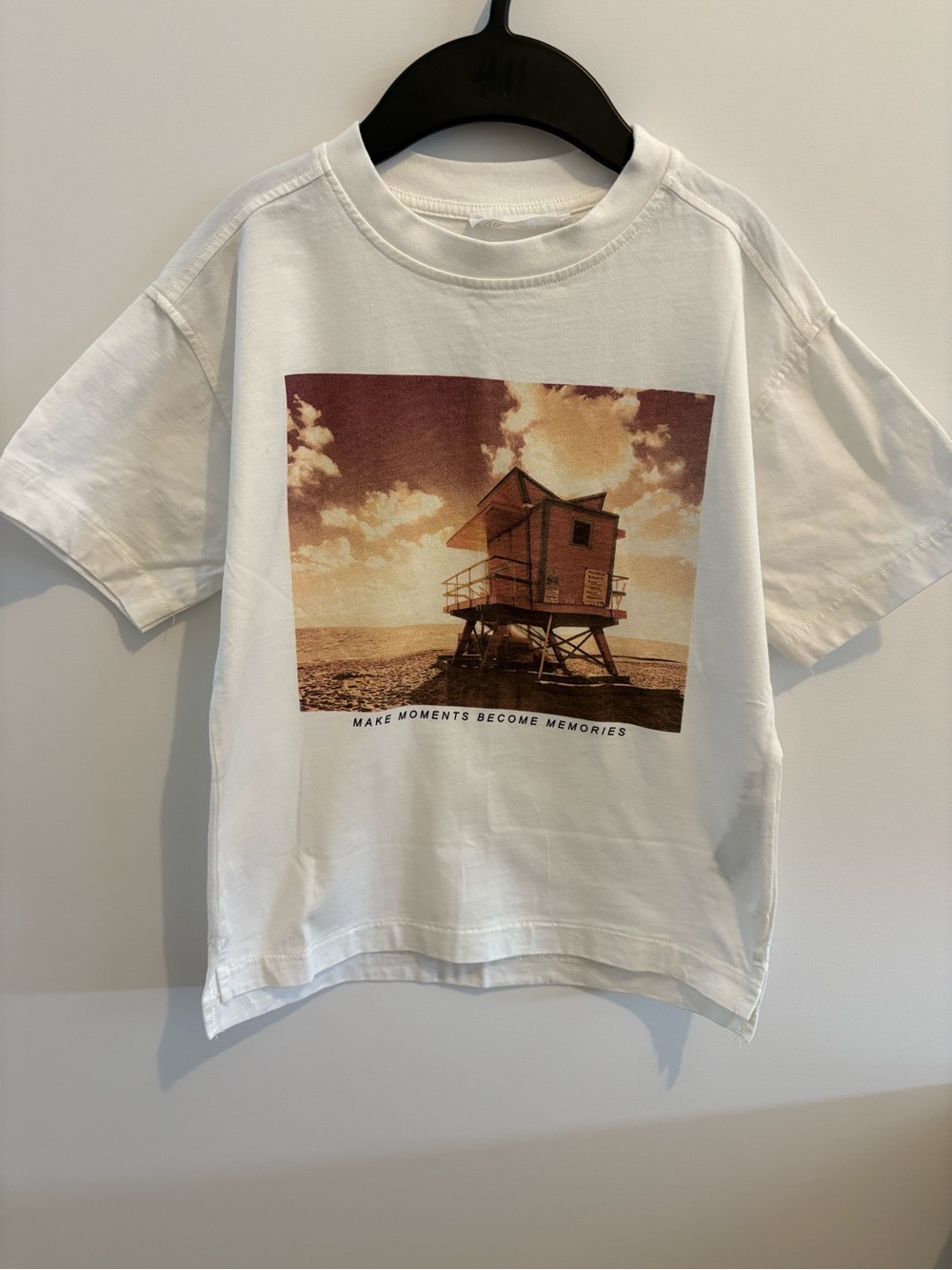 Zara White Short Sleeve Tee with Sunset Lifeguard House Print